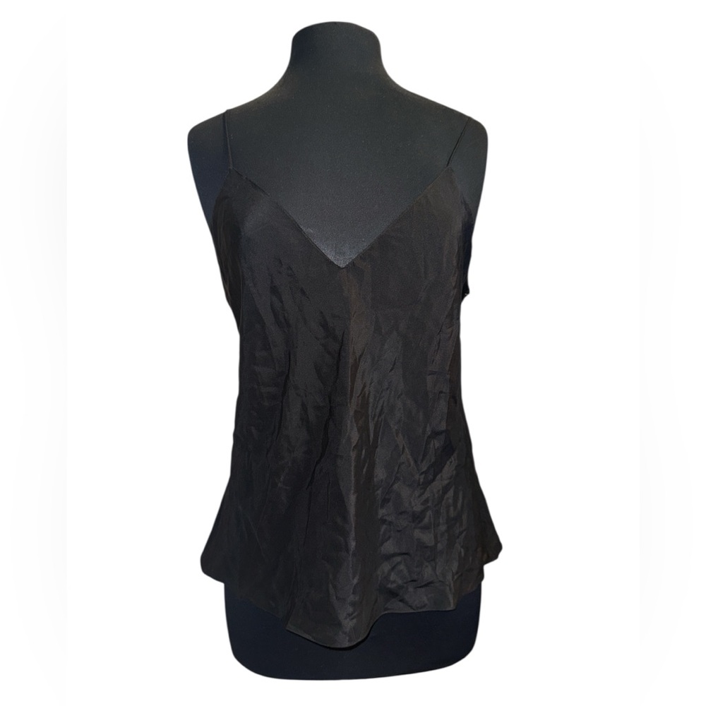 Polo Ralph Lauren 100% Silk Camisole Top Black Spaghetti Strap V-Neck Curved Hem
